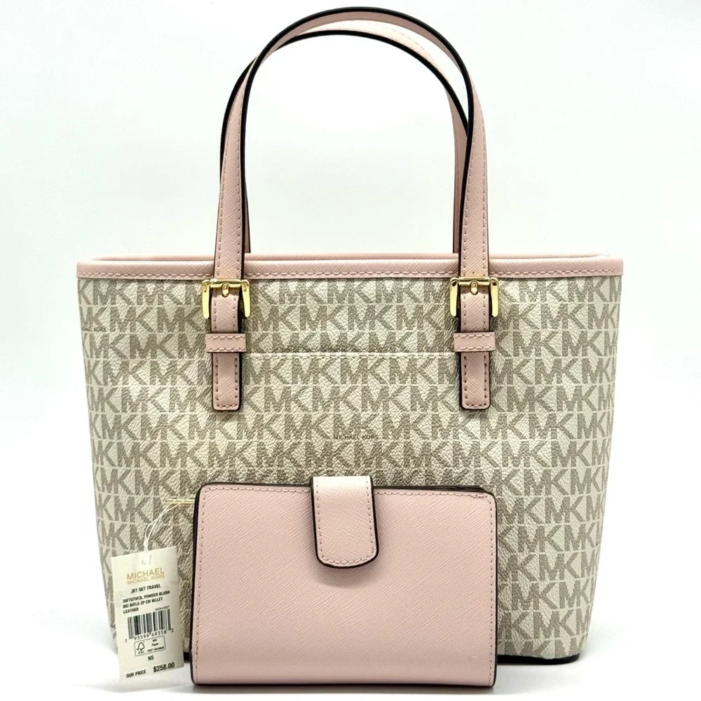 Michael Kors Jet Set Travel XS Logo Top-Zip Tote Bag & Matching Bifold Wallet